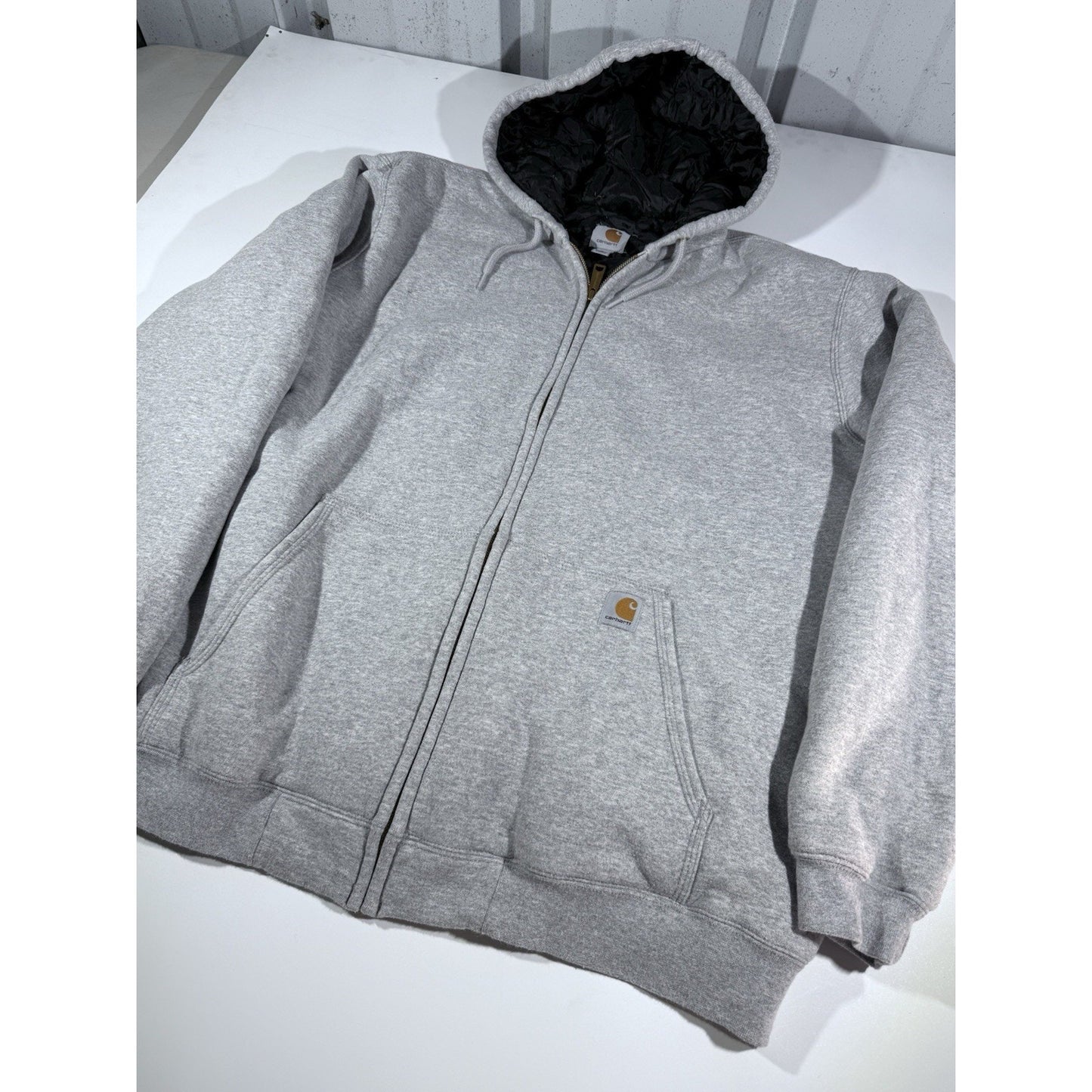 Carhartt Hoodie Mens XL Full Zip Workwear Grunge Y2K Grey Jacket Sweatshirt
