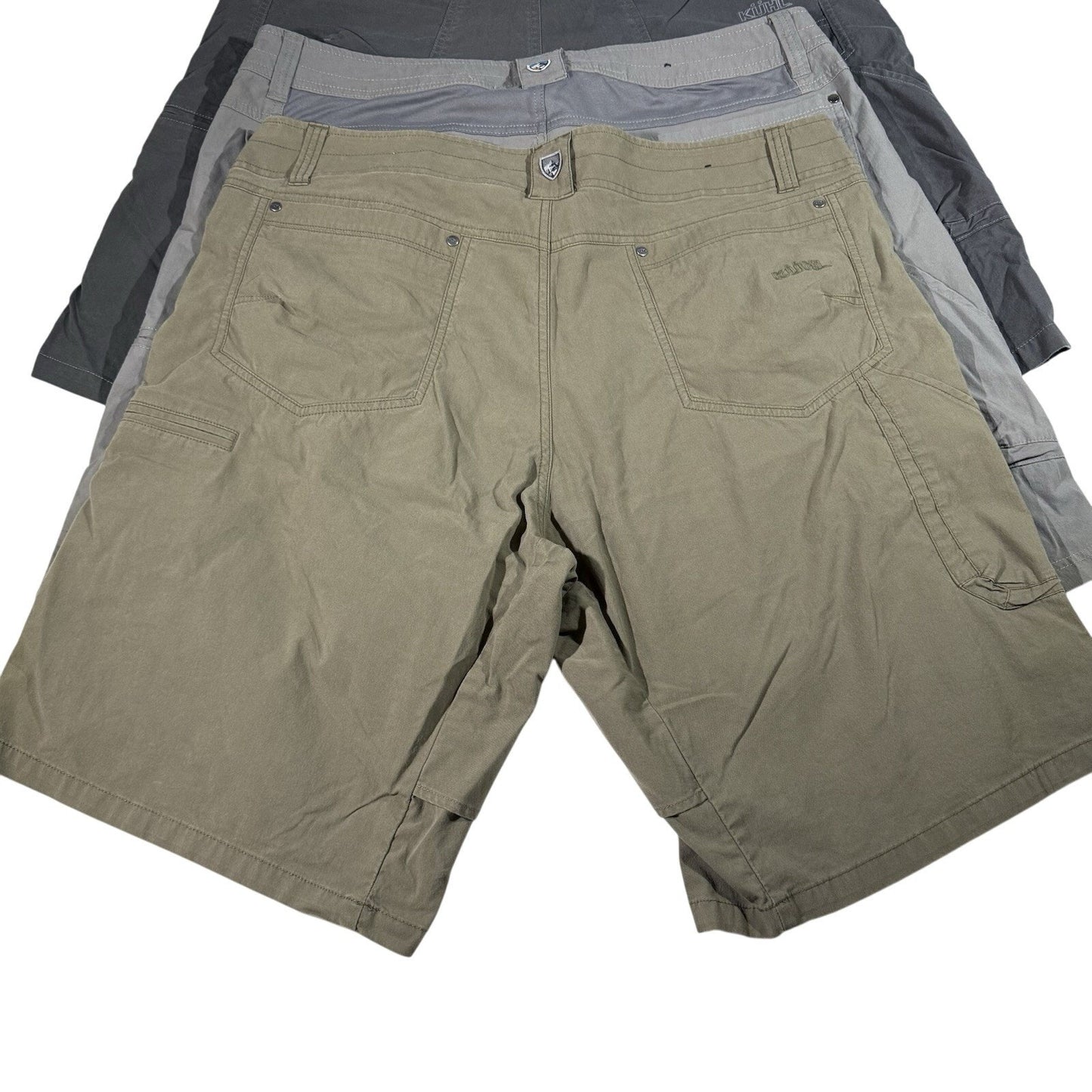 KUHL Men’s Shorts Lot 3 Pair Size 40 Radikl Khaki Gray Dark Gray Outdoor Hiking