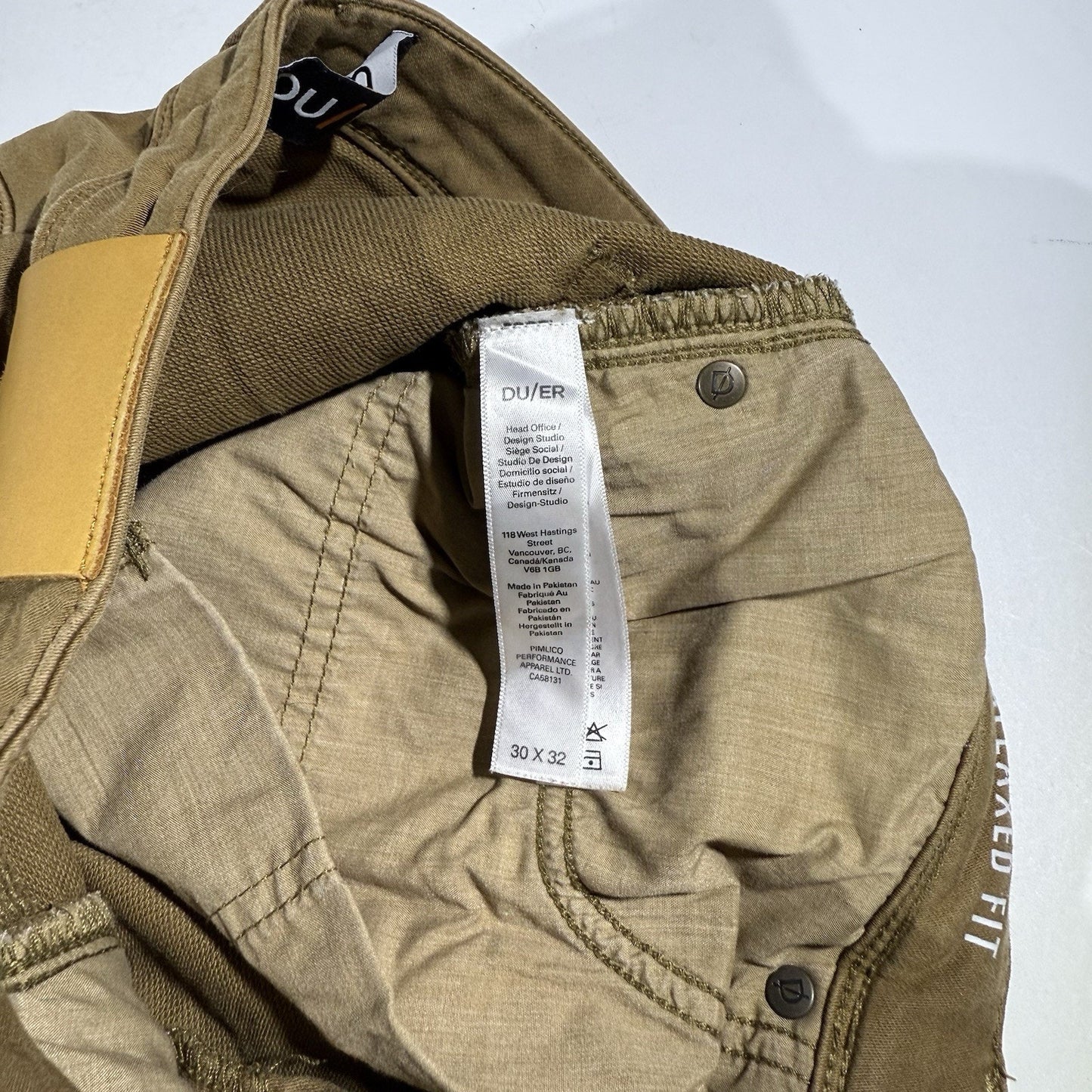 Duer DU/ER N2X Pants Men's 30x32 Brown Performance Denim Relaxed Fit Khakis