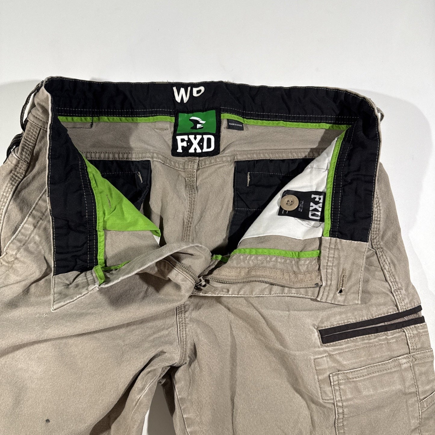 FXD Men's Cargo Tan Beige Work Pants WP4 34x30 Tradie Elastic Cuff Pockets