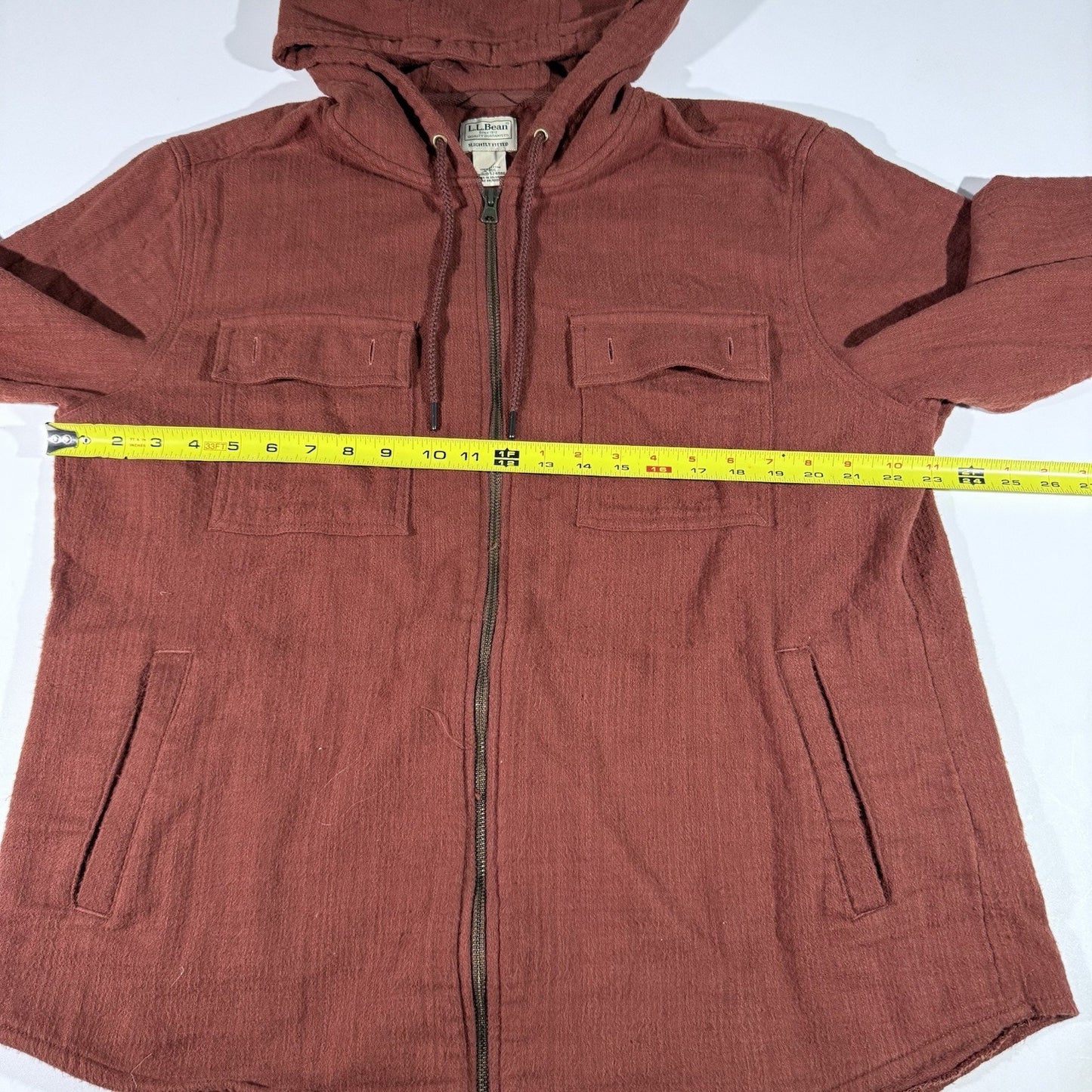 LL Bean Jacket Mens L Orange Full Zip Slightly Fitted Performance Hooded Shirt