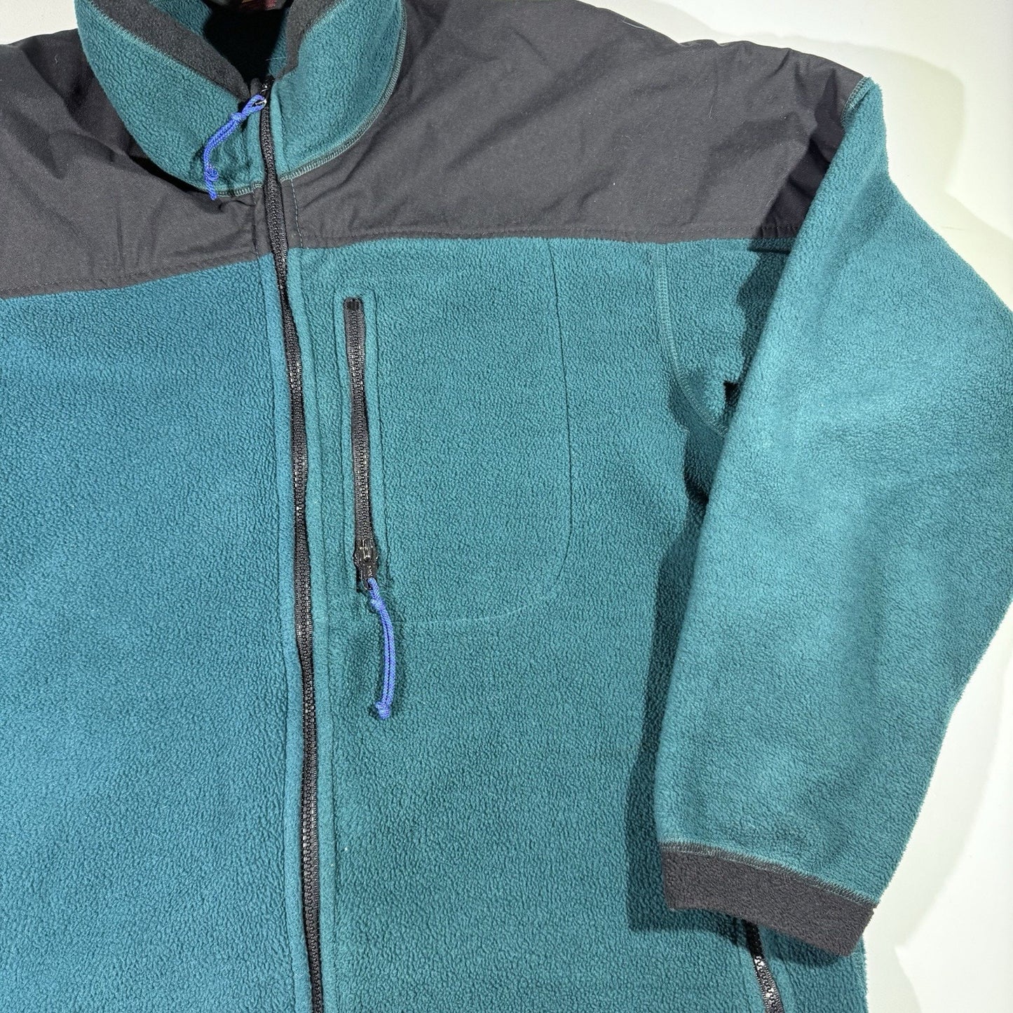 Vintage REI Polartec 200 Fleece Jacket Large Teal Gray 90s Full Zip Nylon Yoke