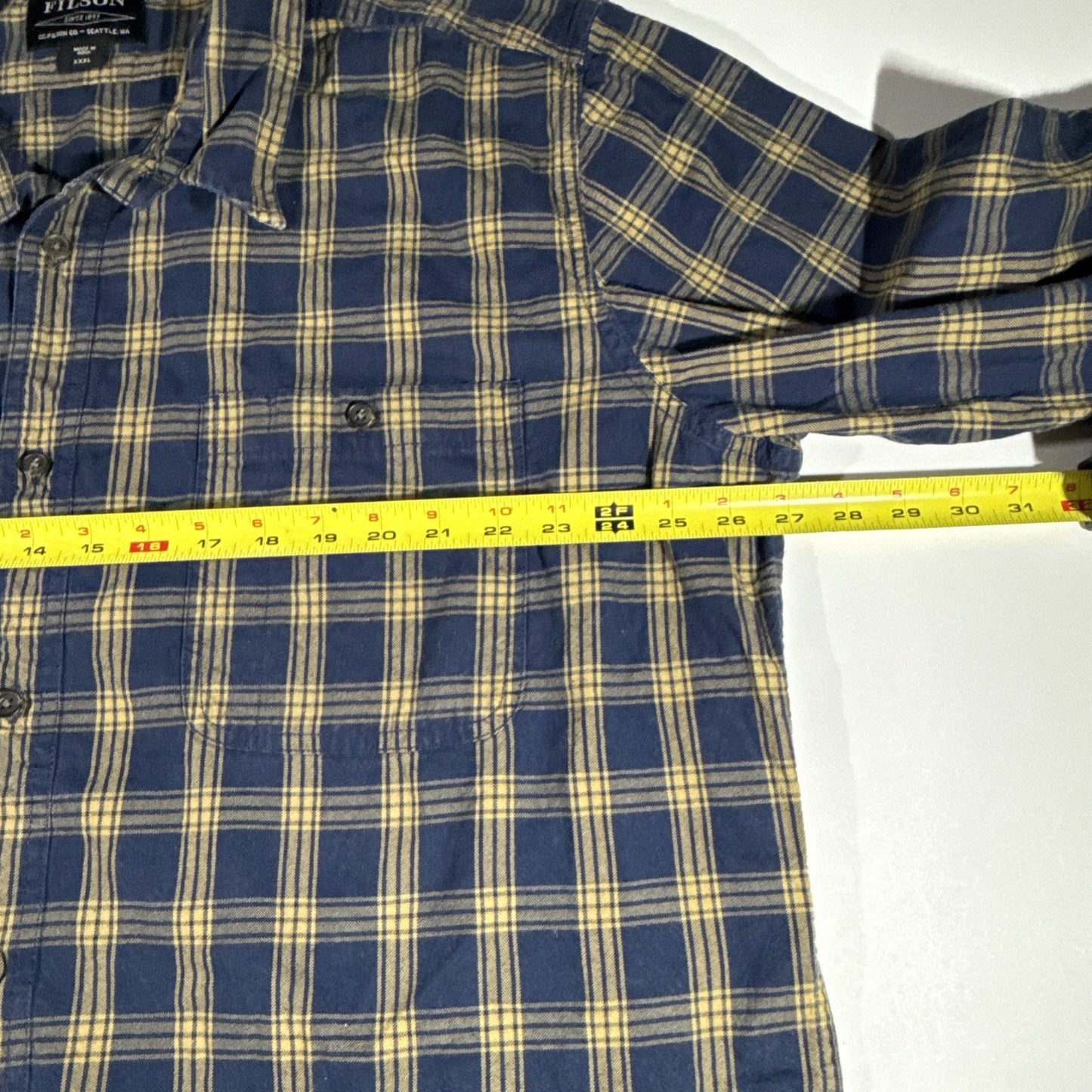 CC Filson Flannel Medium Weight Button Up Shirt Blue & Bronze Men’s XXXL