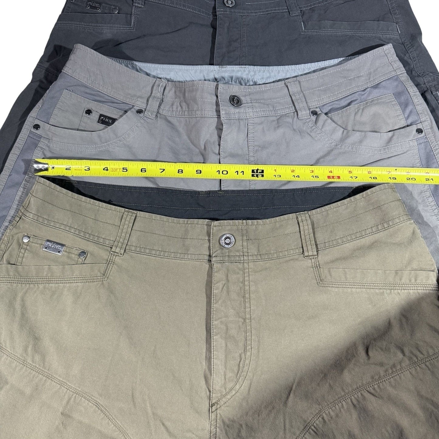 KUHL Men’s Shorts Lot 3 Pair Size 40 Radikl Khaki Gray Dark Gray Outdoor Hiking
