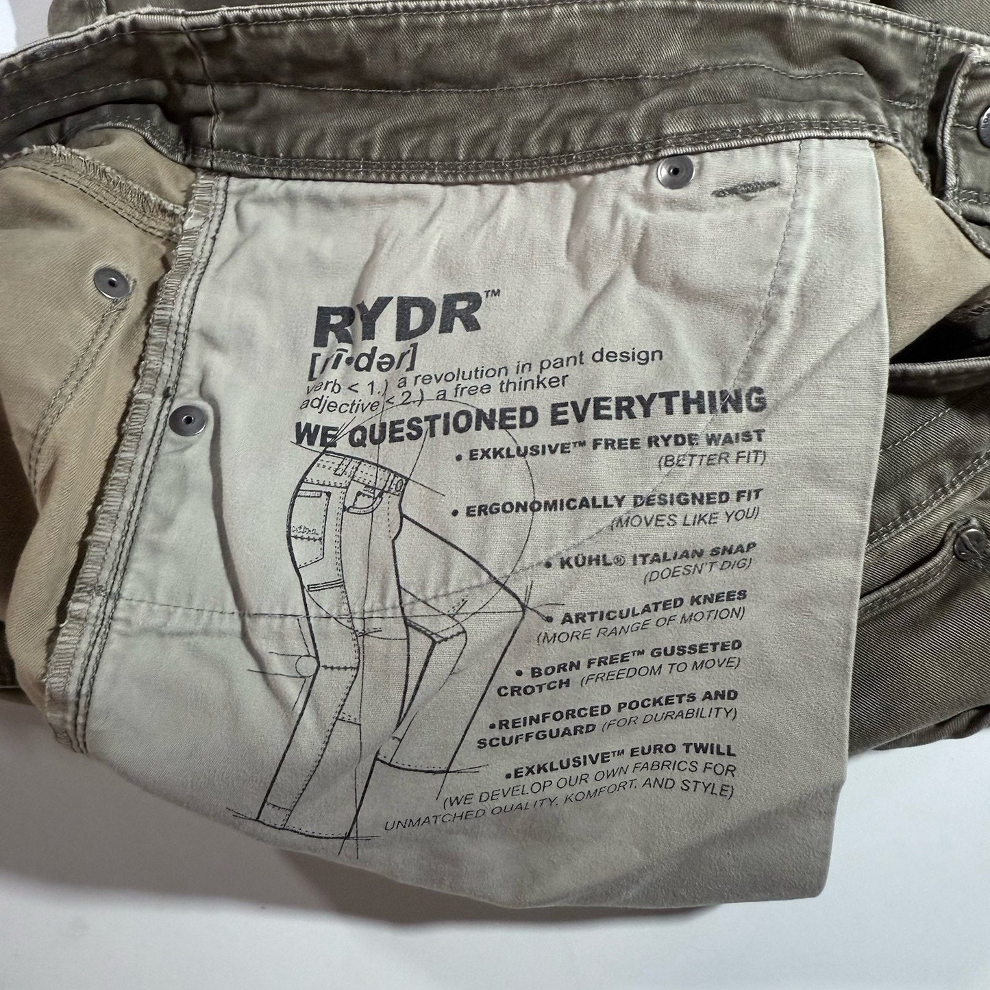 Kuhl Rydr Pants Vintage Patina Dye Men’s 36x32 Ryder Outdoors Brown