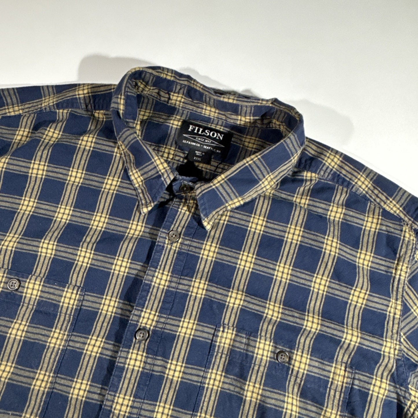 CC Filson Flannel Medium Weight Button Up Shirt Blue & Bronze Men’s XXXL