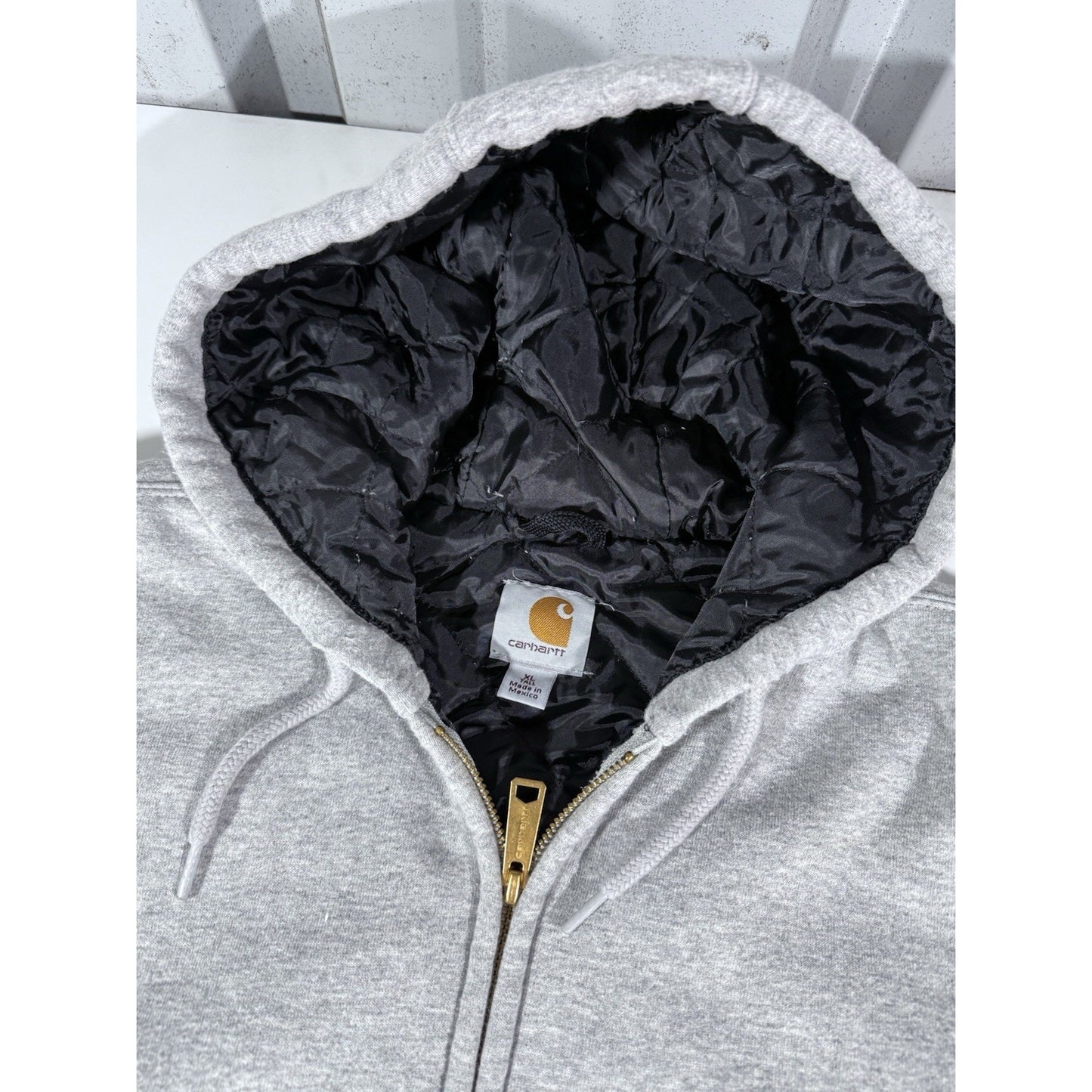 Carhartt Hoodie Mens XL Full Zip Workwear Grunge Y2K Grey Jacket Sweatshirt