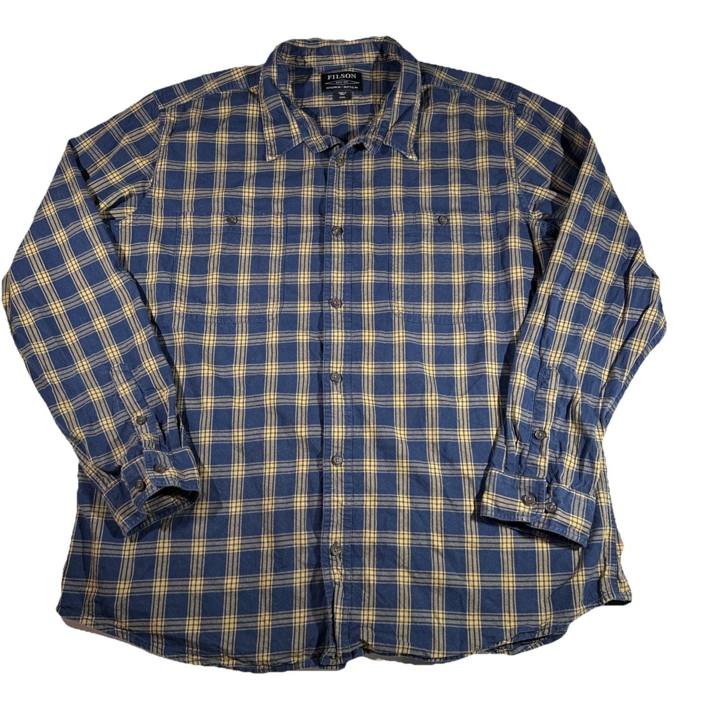 CC Filson Flannel Medium Weight Button Up Shirt Blue & Bronze Men’s XXXL