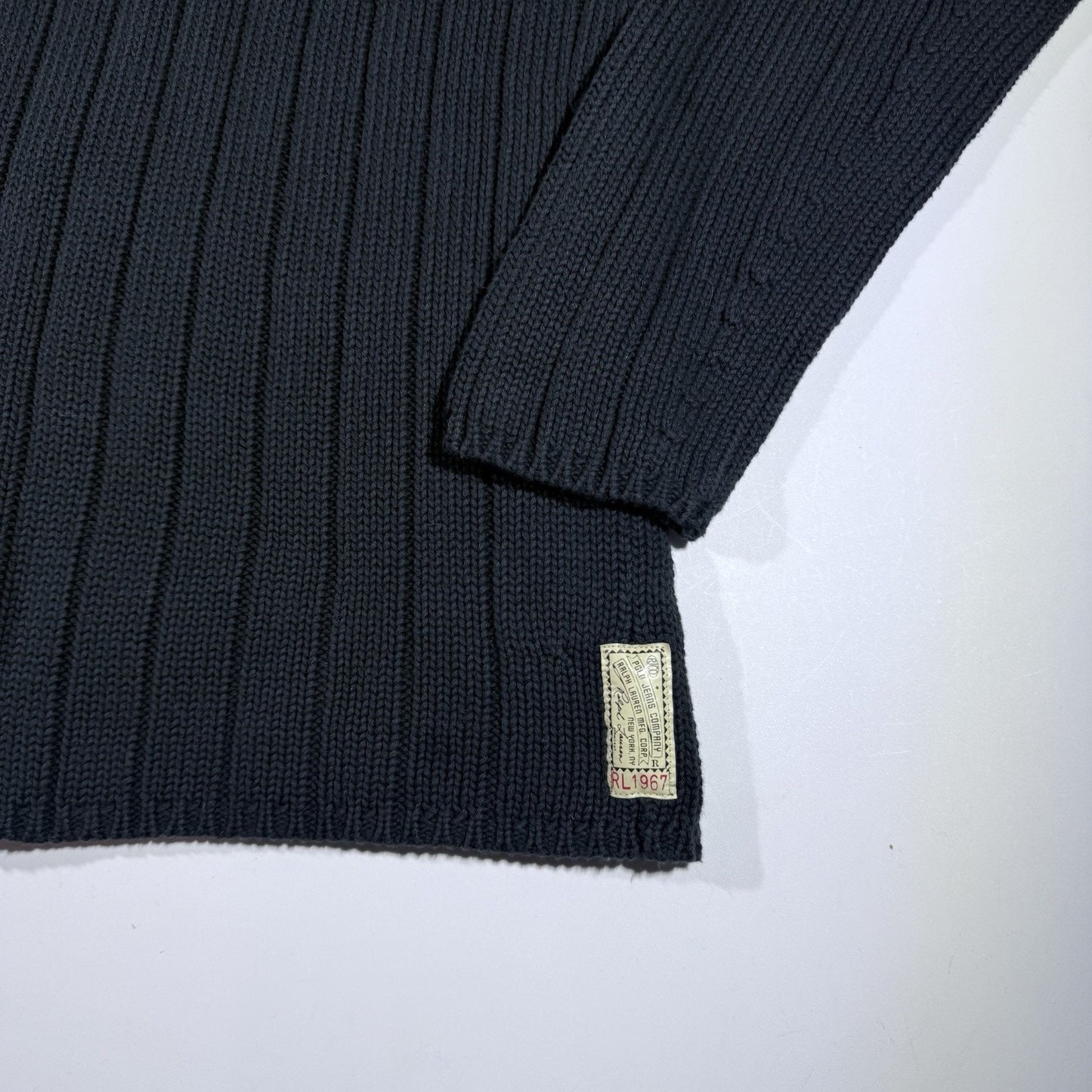 Ralph Lauren Polo Jeans Co Ribbed Mock Neck Sweater XL Black 100% Cotton VTG
