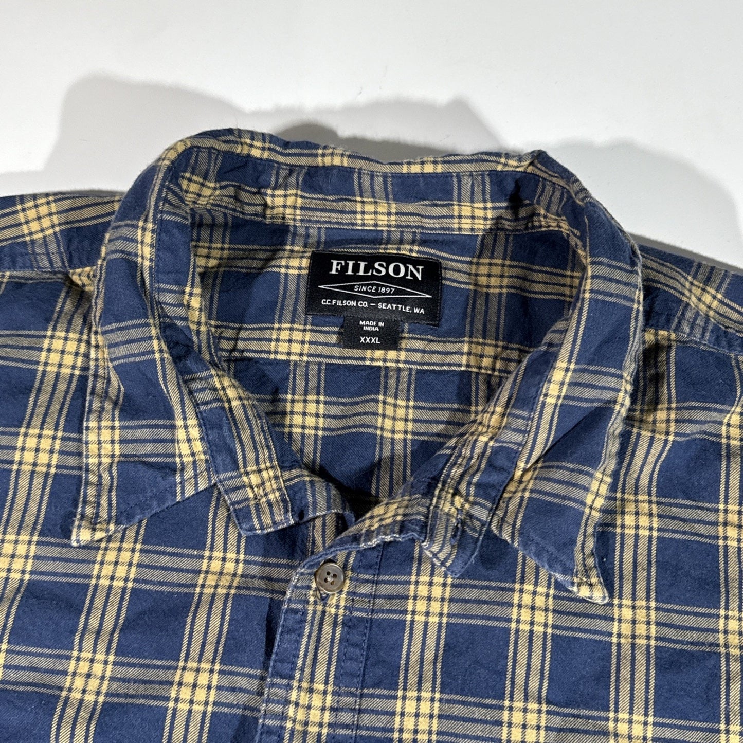 CC Filson Flannel Medium Weight Button Up Shirt Blue & Bronze Men’s XXXL