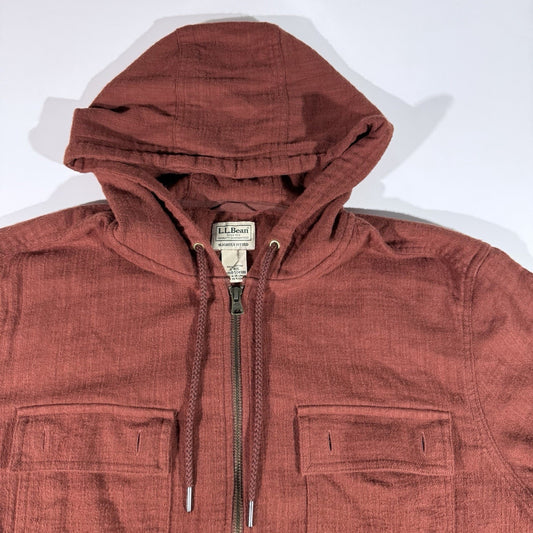 LL Bean Jacket Mens L Orange Full Zip Slightly Fitted Performance Hooded Shirt