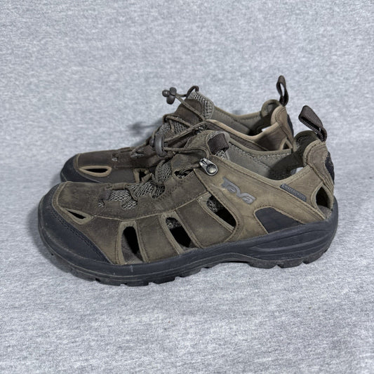 Teva Men’s 7.5 Waterproof Hiking Sandals Brown Leather Outdoor Shoes
