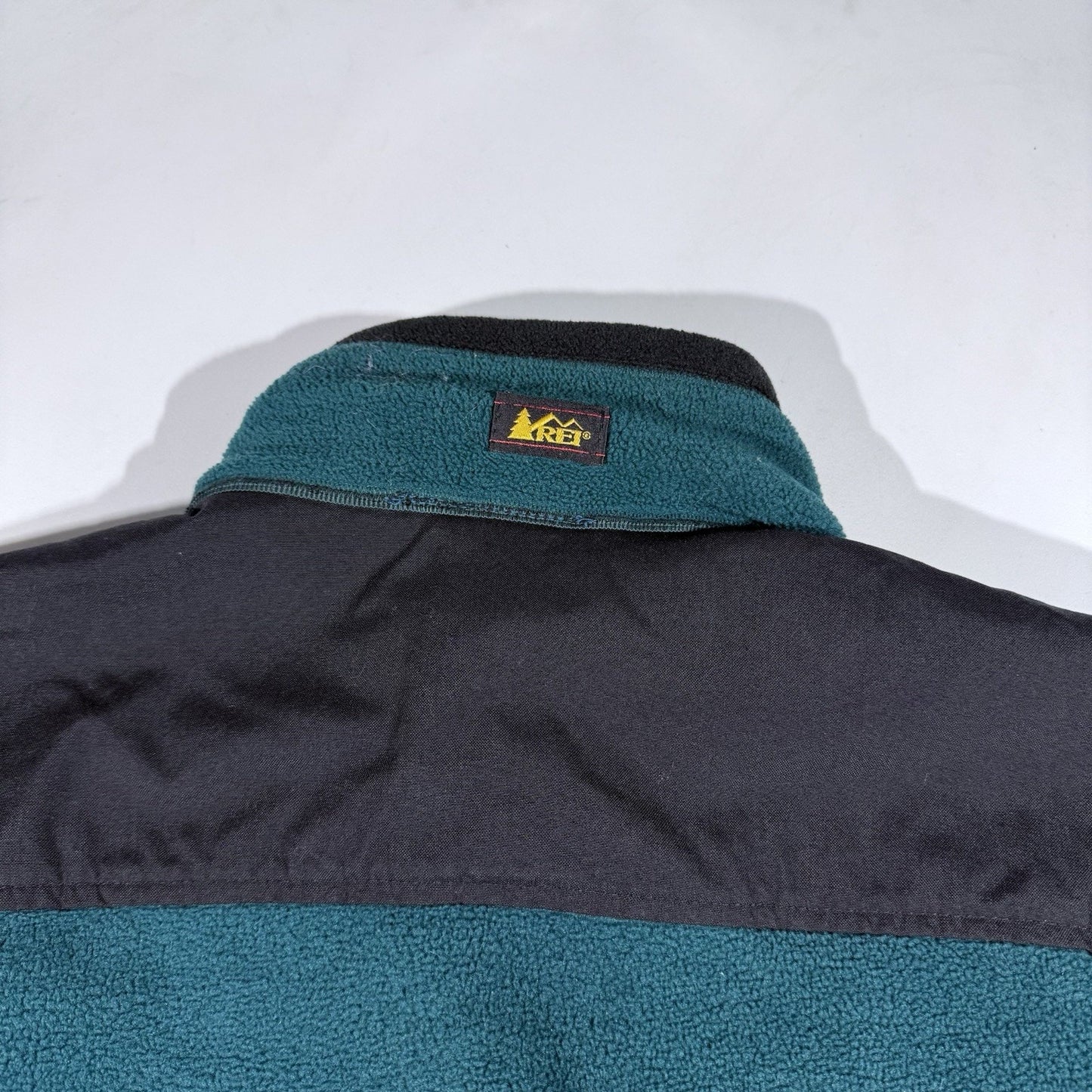 Vintage REI Polartec 200 Fleece Jacket Large Teal Gray 90s Full Zip Nylon Yoke