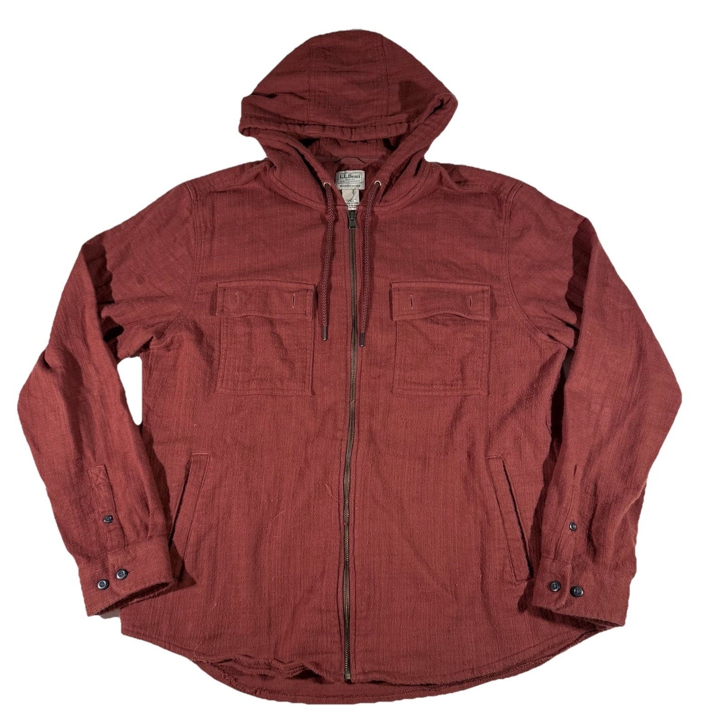 LL Bean Jacket Mens L Orange Full Zip Slightly Fitted Performance Hooded Shirt