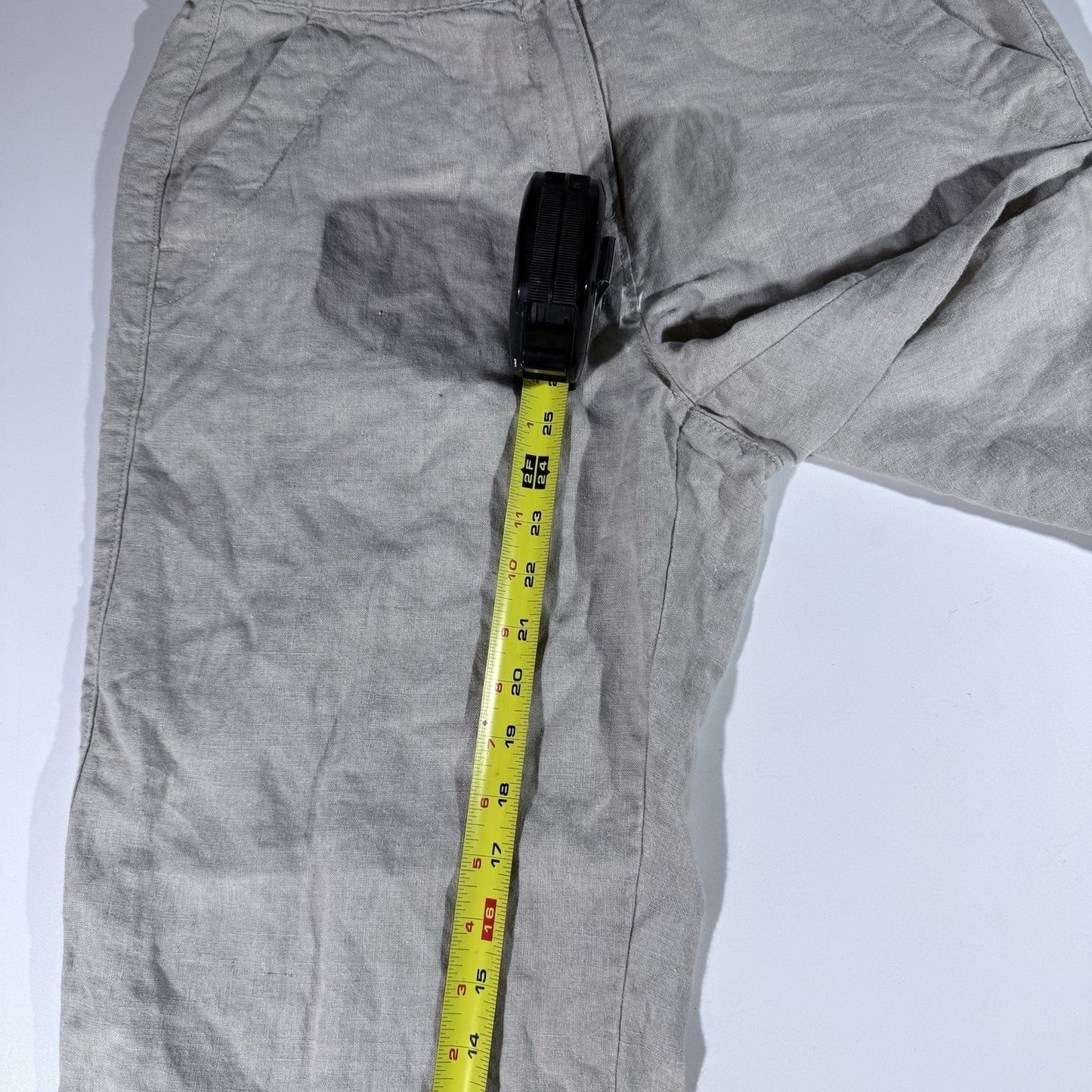 LL Bean Womens 100% Linen Canvas Pants Beige Khaki Straight Leg Pull On 12