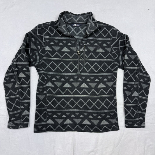 The North Face Black Gray Aztec Quarter Zip Fleece Sweater Pullover Size Small mens