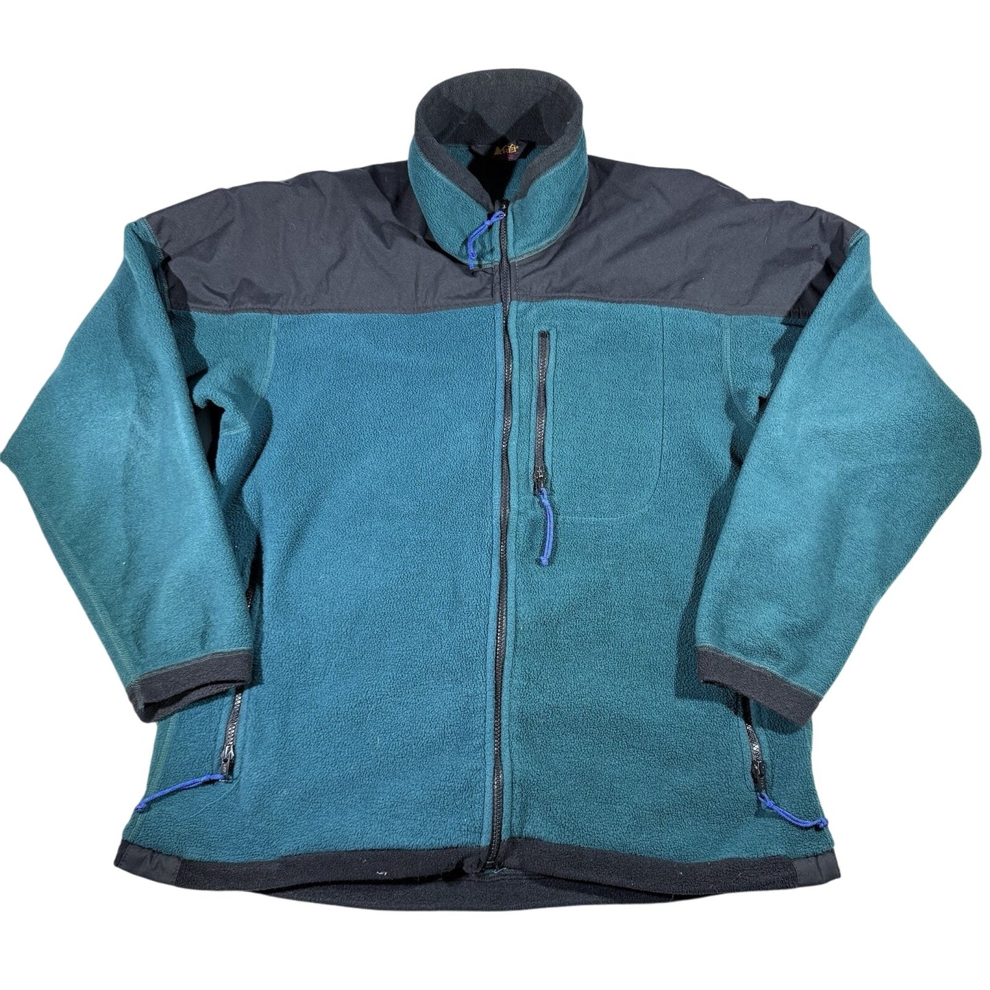 Vintage REI Polartec 200 Fleece Jacket Large Teal Gray 90s Full Zip Nylon Yoke