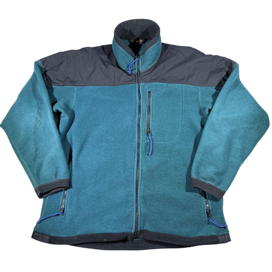 Vintage REI Polartec 200 Fleece Jacket Large Teal Gray 90s Full Zip Nylon Yoke