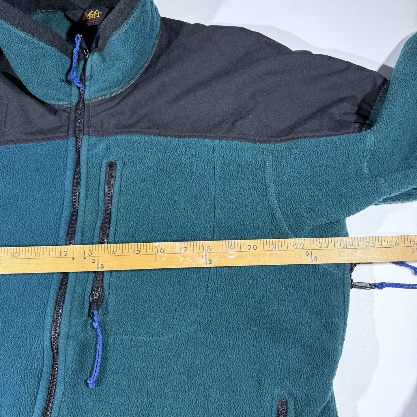 Vintage REI Polartec 200 Fleece Jacket Large Teal Gray 90s Full Zip Nylon Yoke