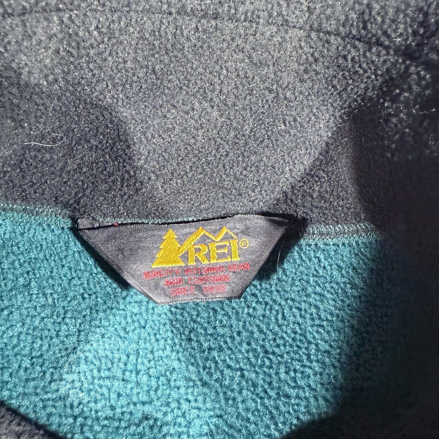 Vintage REI Polartec 200 Fleece Jacket Large Teal Gray 90s Full Zip Nylon Yoke