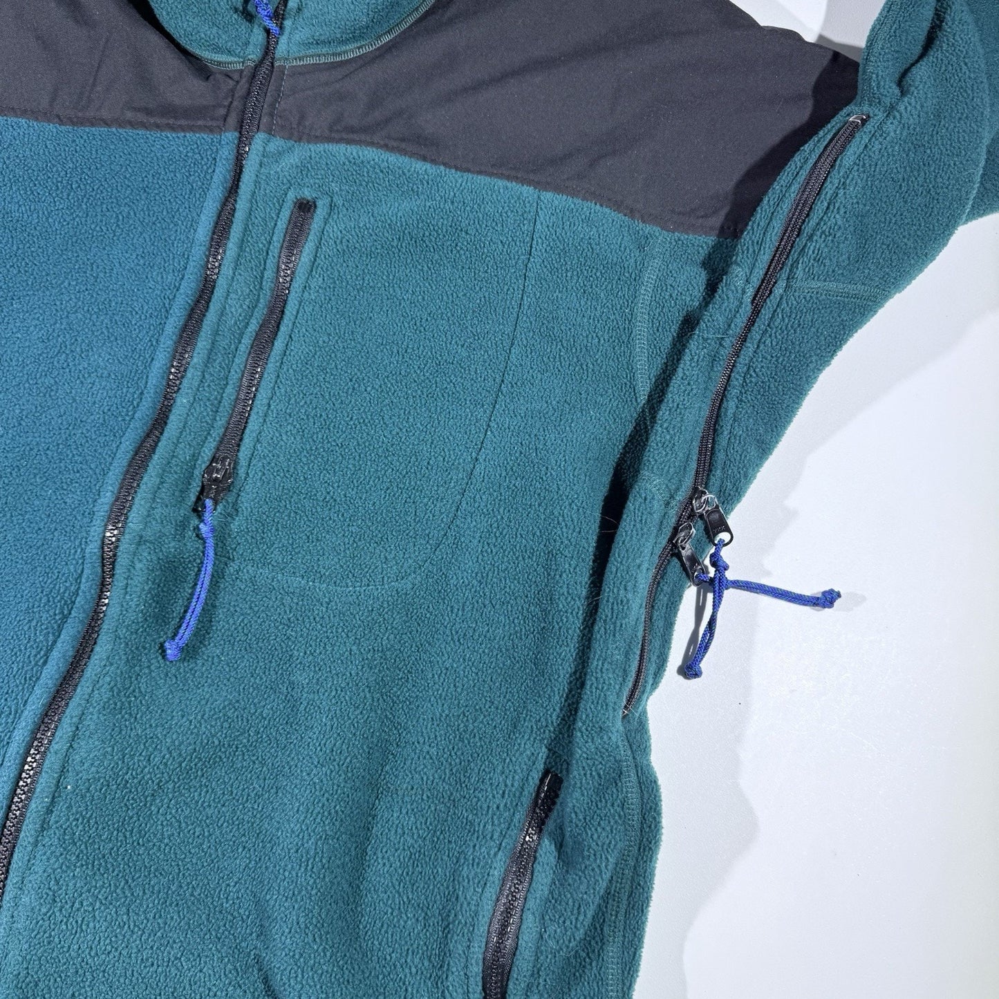 Vintage REI Polartec 200 Fleece Jacket Large Teal Gray 90s Full Zip Nylon Yoke