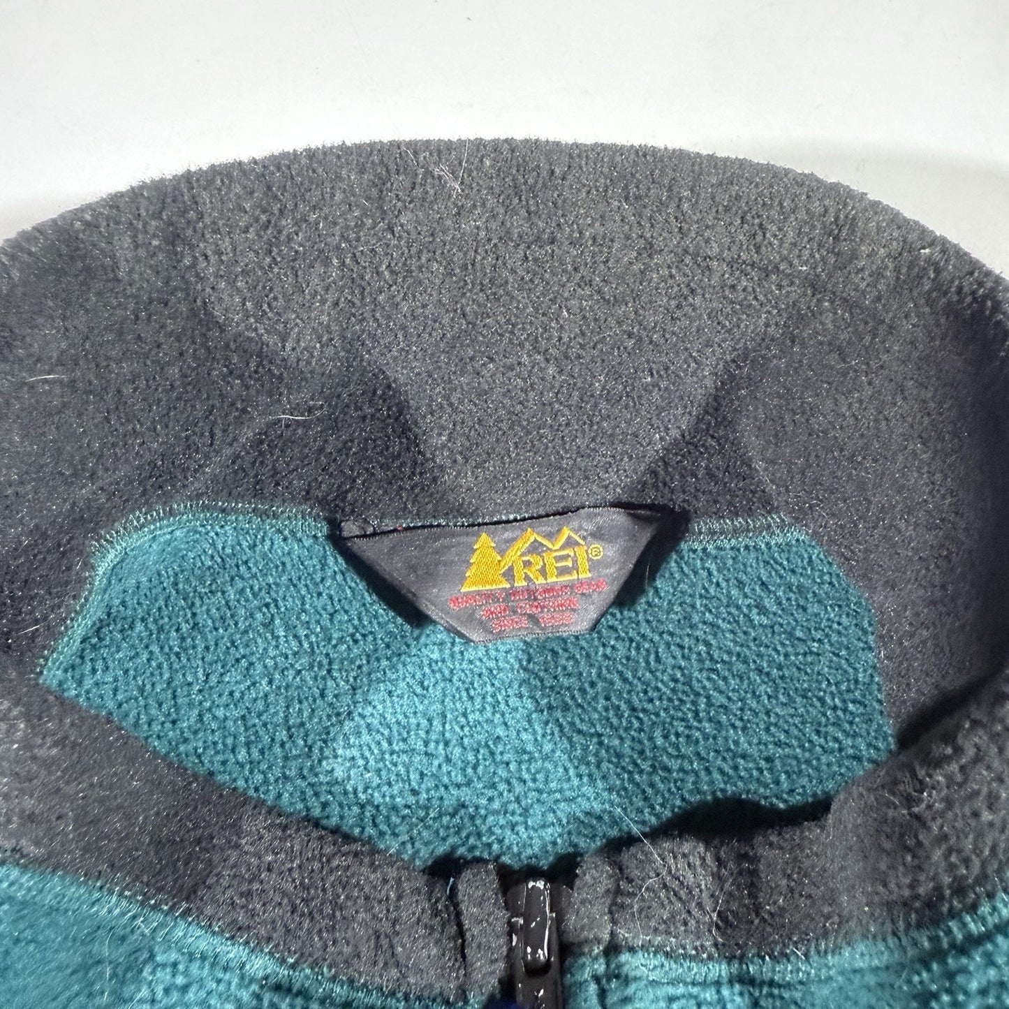 Vintage REI Polartec 200 Fleece Jacket Large Teal Gray 90s Full Zip Nylon Yoke