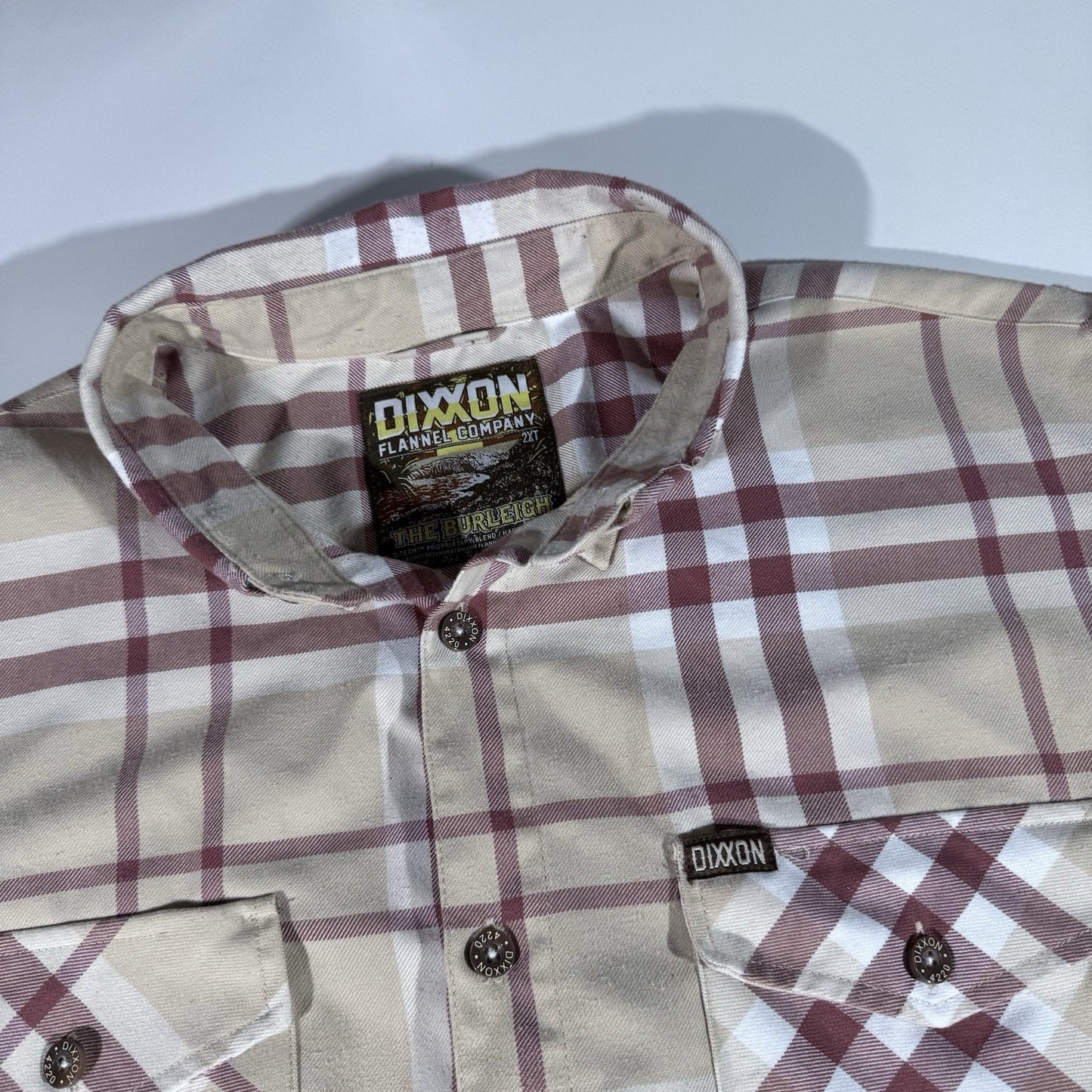 Dixxon The Burleigh Flannel Sleeveless Cut Off Shirt Men’s 2XT Beige Plaid Dtech